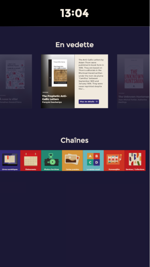 Interface précédente, écran d’accueil